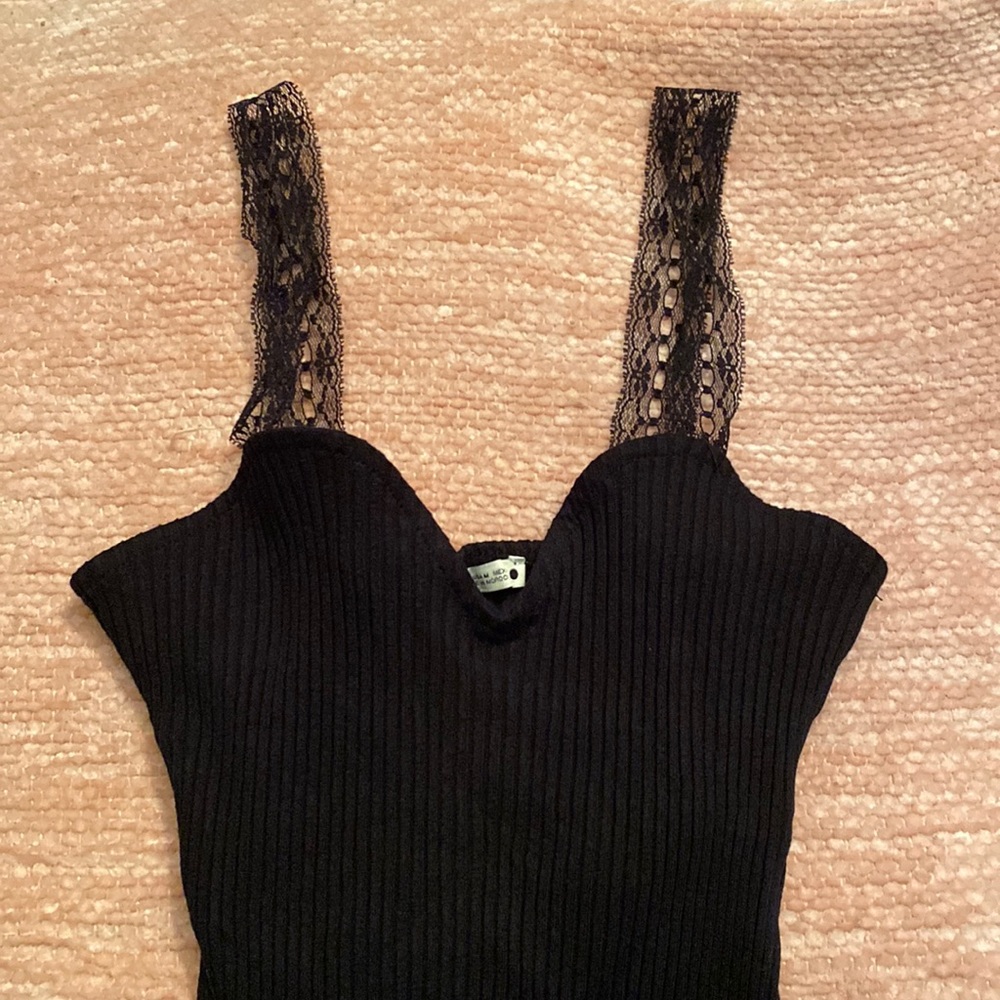 Zara Ribbed Black Bodysuit